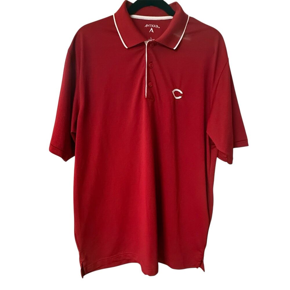 Antigua Polo Shirt‎ Mens Large Red Cincinnati Reds MLB Embroidered Performance